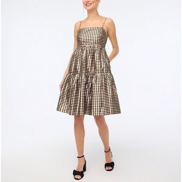 J. Crew gold and black Tiered Midi Dress - Picture 1 of 6